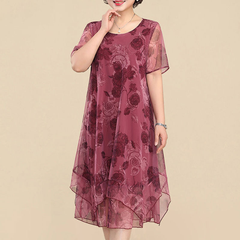 Summer Clothing For 60 Year Old Woman - Robe mi-longue à col rond et