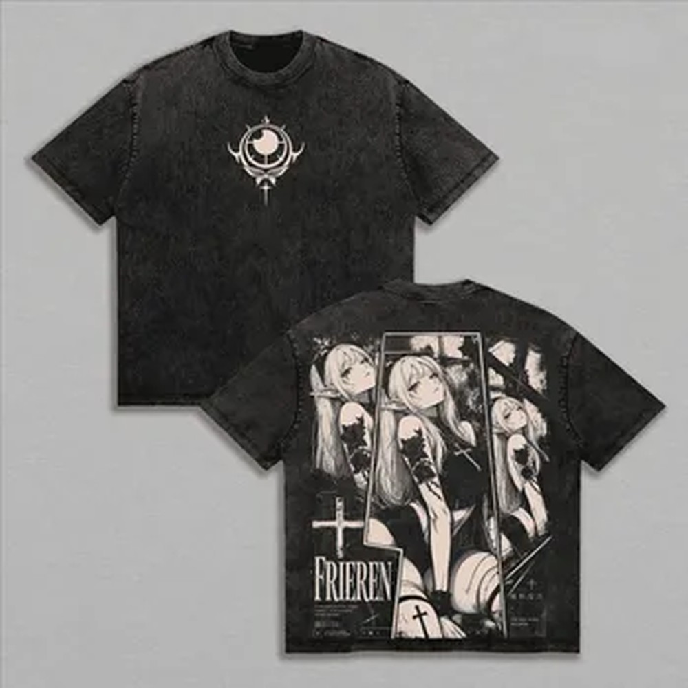 Vintage Summer Clothing Men - T-shirt Y2K tendance Frieren imprimé manga,