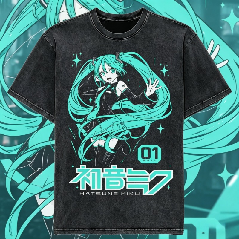 Vintage Summer Clothing Men - T-shirt vintage délavé Hatsune Miku Anime