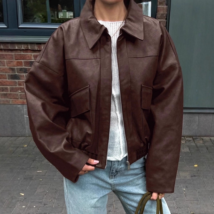 Veste en cuir marron Style vie - Summer Clothing Old Money avis et prix