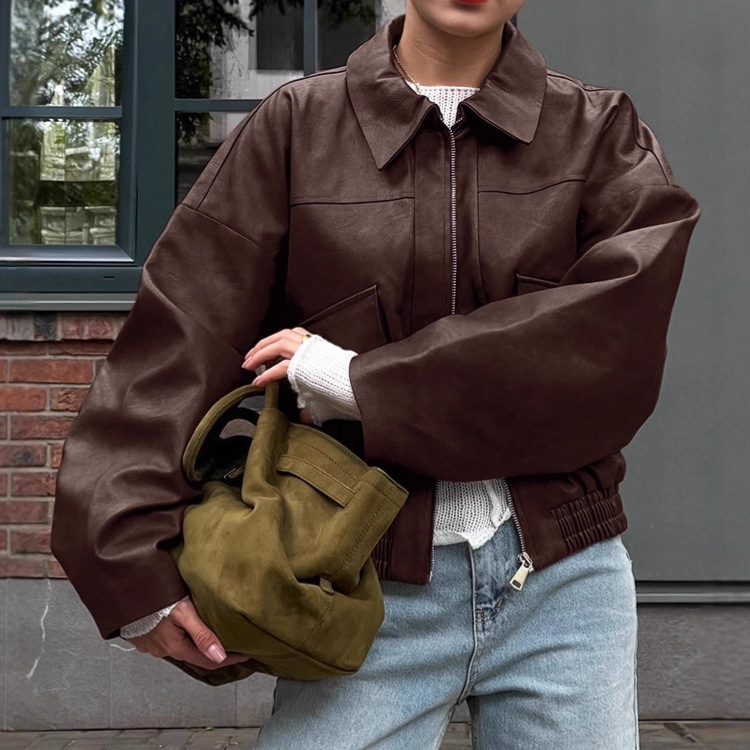 Veste en cuir marron Style vie - Summer Clothing Old Money avis et prix