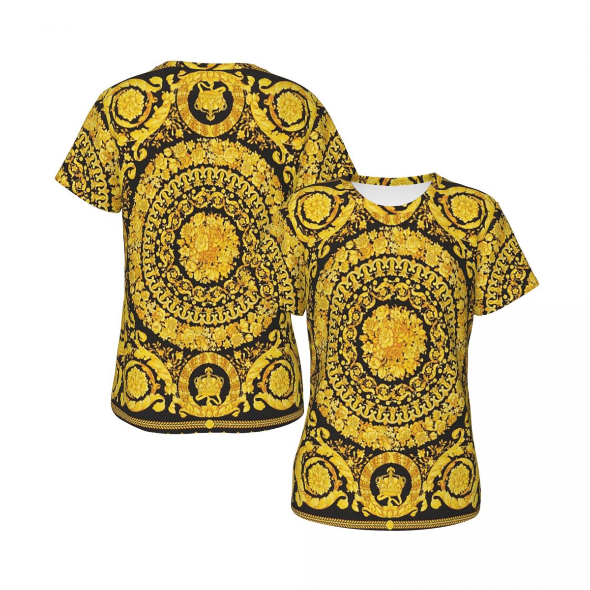 T-shirt décoratif doré à motif - Summer Clothing For 60 Year Old Woman avis et prix